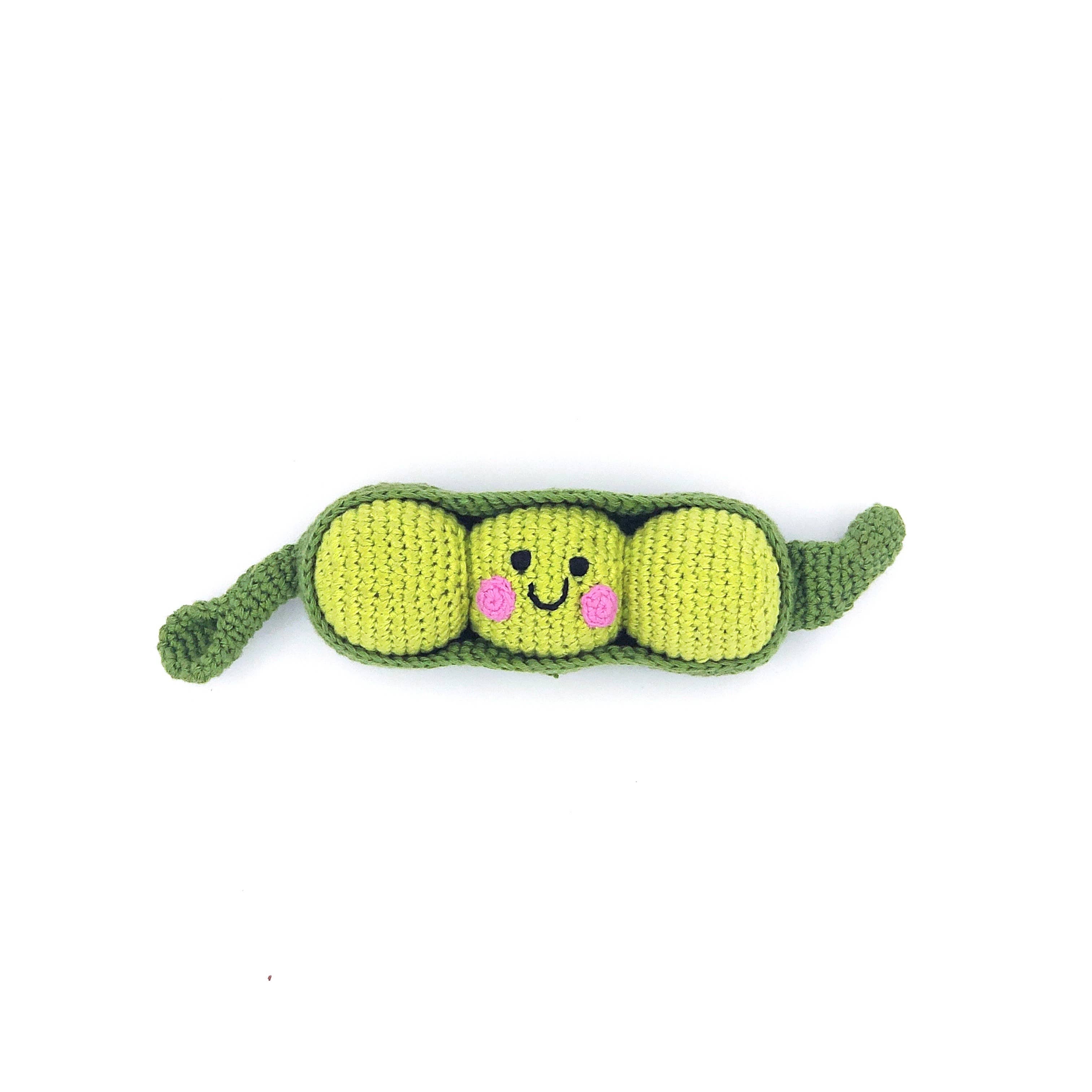 Hochet amical en forme de cosse de pois pour bébé au crochet