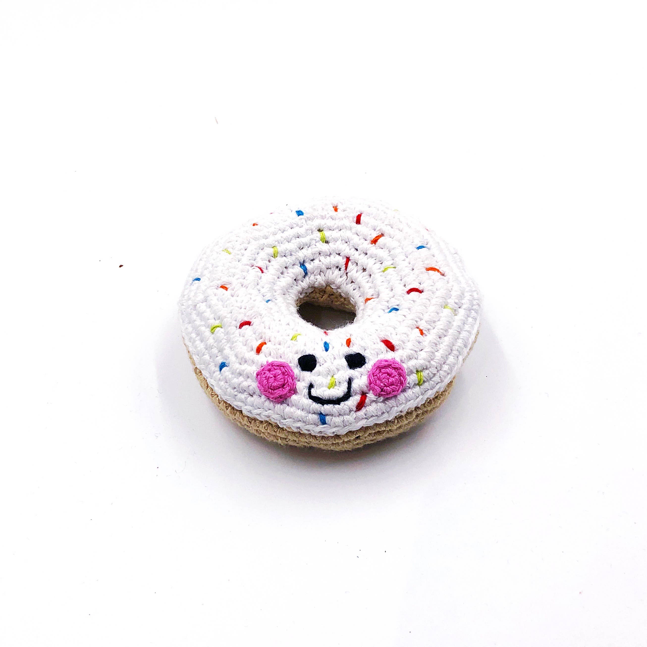 Hochet donut pour bébé au crochet - blanc