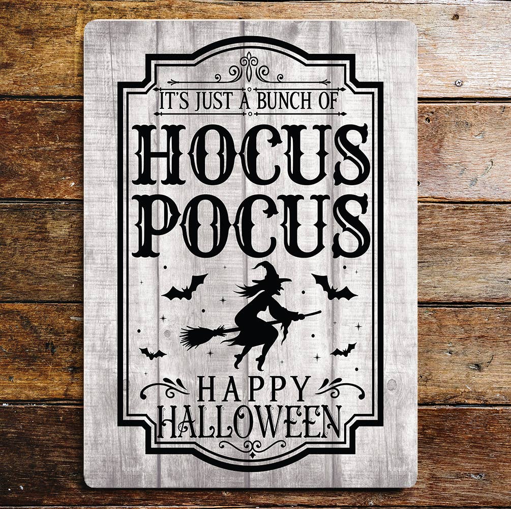 Plaque en métal Hocus Pocus Happy Halloween: 16 x 24 pouces