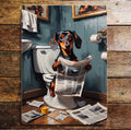 Plaque en métal teckel sur les toilettes avec journal - Chiens: 11 x 16 pouces
