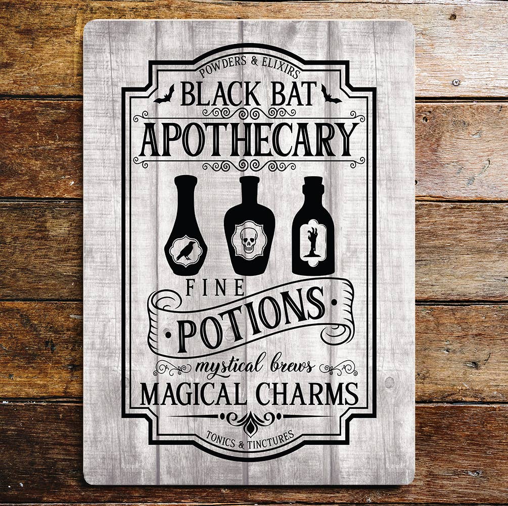 Plaque en métal Black Cat Apothecary Magical Halloween: 11 x 16 pouces