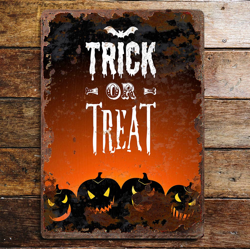 Plaque murale en métal Halloween Trick Or Treat: 11 x 16 pouces