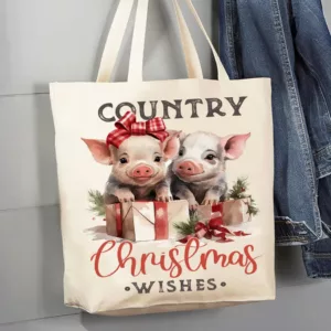 AVERY LANE GIFTS – Tote bag en toile Country Christmas Wishes Piglets