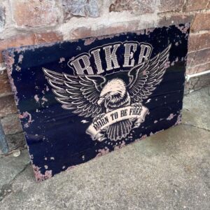 BRITISH METAL SIGNS – Plaque murale vintage « Biker Born To Be Free Motorbike »