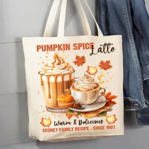 AVERY LANE GIFTS – Tote bag en toile Autumn Fall Pumpkins Spice Latte
