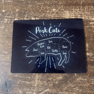 BRITISH METAL SIGNS – Plaque murale « Farmhouse Kitchen – Butcher’s Cuts of Pig Pork »