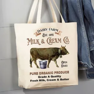 AVERY LANE GIFTS – Tote bag en toile Dairy Farm Milk Cream Cow