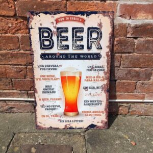 BRITISH METAL SIGNS – Plaque murale vintage « How to order a BEER around the world »